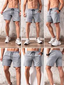 Men's Tactel Shorts With Elastane, Elastic Bermuda Shorts For Gym, Training, And Running. - 灰色 - 查看 2