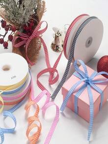 2条/1卷红黑格子缎带，情人节蝴蝶结缎带，格子布手工缎带卷，适用于复活节派对装饰、节日礼物包装、手工发饰、送给亲朋好友的礼物、DIY蝴蝶结制作，简约时尚的创意礼物 - 彩色 - 查看 6