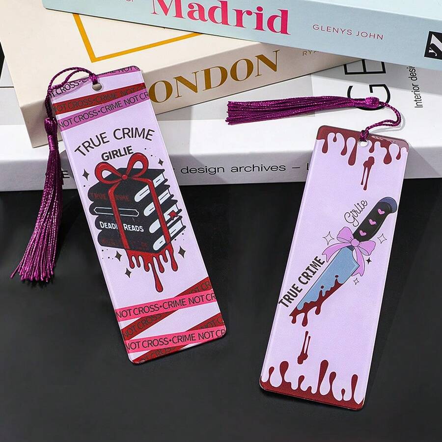 哥特式血滴亚克力书签，搭配紫色流苏和蝴蝶结，是悬疑惊悚小说爱好者以及欣赏暗黑美学人士的完美之选。
