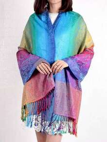 Women's Fashion Silk Scarf, Luxury Satin Shawl, Cashmere Wrap - Pink - View 1