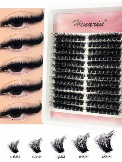 Hinarin 192 piezas Extensiones de pestañas individuales en racimo estilo C rizado largo, mezcla de bandeja, extensiones de pestañas falsas de visón, extensiones de racimos de pestañas, racimos de pestañas, pestañas individuales, pestañas, pestañas falsas