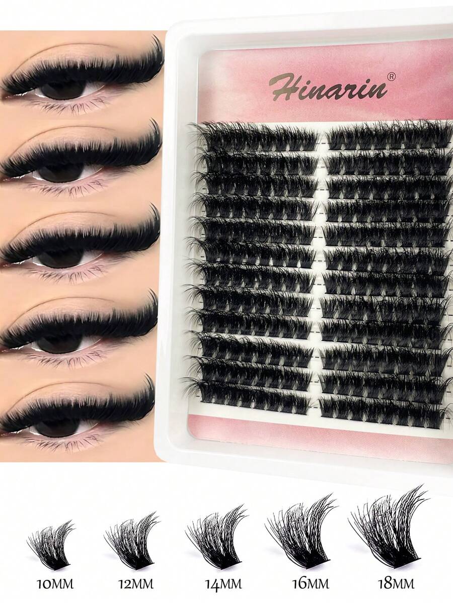 Hinarin 192 piezas Extensiones de pestañas individuales en racimo estilo C rizado largo, mezcla de bandeja, extensiones de pestañas falsas de visón, extensiones de racimos de pestañas, racimos de pestañas, pestañas individuales, pestañas, pestañas falsas