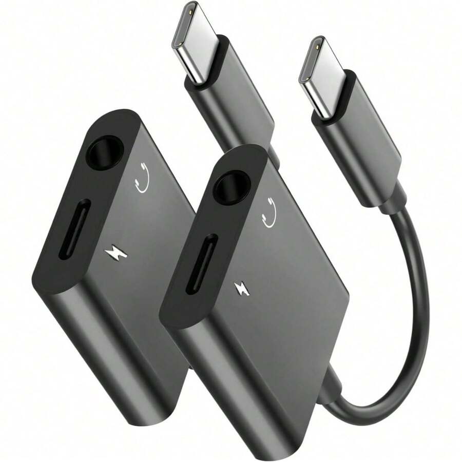 Fast Charging USB-C To 3.5mm Headphone Jack And Charger Adapter Seulliya 2-In-1 Audio And Fast Charging Splitter Compatible With Apple 17/16/15/Pro/Pro Max Pixel And Other Devices 1pc Spring Easter Gift - Black - View 1