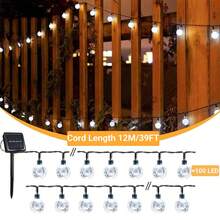 Solar Lights Outdoor Waterproof, 100/50/2*20 LED 39/23/2*16.5ft 8 Modes Waterproof String Lights Outdoor Fairy Lights Globe Crystal Balls Decorative Lighting For Garden, Lawn, Patio, Gazebo, Yard, Outdoor,Home, Party, Wedding, Christmas Decoration(White/WarmWhite/Color/Blue) - 白光White - 查看 12