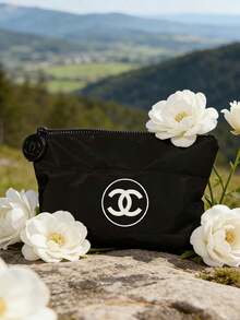 CHANEL Bolsa de maquillaje plegable de gran capacidad - Diseño acolchado clásico, bolsa de aseo impermeable unisex, set de regalo de lujo para viajes - Negro - Ver 7