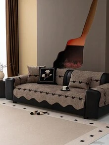 1 chiếc đệm sofa kiểu Châu Âu, hình dáng bất đối xứng, viền nơ trang trí, chất liệu vải nhung mềm mại, sang trọng tối giản, bảo vệ sofa, chống trượt, chống bụi, chống trầy xước, trang trí sofa, phù hợp cho phòng ngủ, phòng khách, văn phòng, phòng học, có thể giặt máy, đệm sofa đa năng. - Cà phê nâu - Xem 2