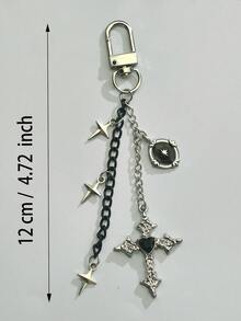 合金黑白多元素手机挂绳 1条装 热销暗黑风格十字手机挂绳，黑白撞色星心吊坠手机链，男女通用手机挂绳/钥匙扣，适合送给母亲、家人、朋友，生日、节日手机挂饰/挂绳（实际尺寸可能因拍摄角度和放大倍数略有不同）生日周年纪念礼物 - 黑色 - 查看 9