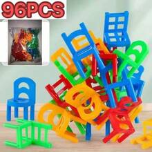 12/24/48/96pcs Colorful Random Stacking Building Blocks Chair Toy, Multi-Person Interactive Desktop Creative Educational Leisure Toy, Thinking Training Puzzle Toy, Stress Relief Toy - Multicolor - View 12