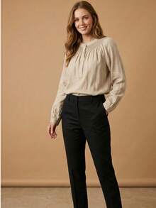Women's Long-Sleeved Blouse / With Details On The Collar / With Functional Buttons / Super Elegant / S2313 Knitted Button - 杏色 - 查看 2