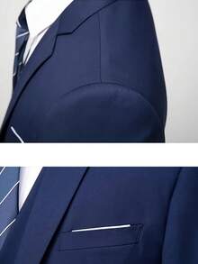 男士三件套正装西装，包括单排扣西装外套+经典款马甲+西裤，适合婚礼和商务场合。 - 藏蓝色 - 查看 8