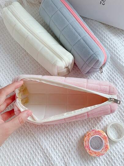 1 PC Soft Plush Pencil Case/Cushion/Storage Pouch, Designed For Girl, Creative Stationery Organizer, Large Capacity, Cute Makeup Bag, Incorporating Japanese Design Style, Back-To-School Essential; Back-To-School Supplies, Pencil Pouch, School Bag