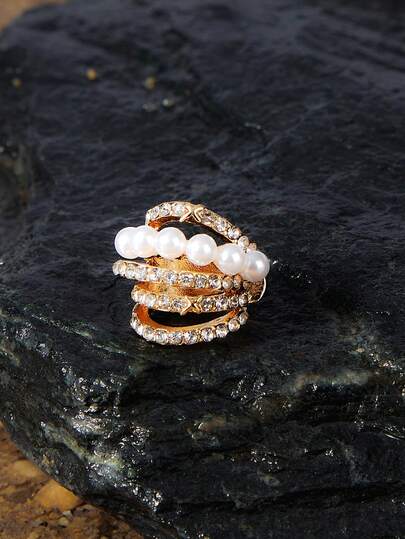 Opalesca 1pc Exquisite Cubic Zirconia & Faux Pearl Decor Ear Cuff For Women For Daily Decoration