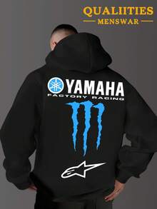 Men's Spring And Autumn Winter Wear Classic Black Casual Fashion Street Style Printed With Complete Co Branded Logo Double Sleeve Hooded Suede Warm Sports Shirt, Casual Pattern Hooded Sports Shirt, Multi Functional Sports And Leisure Loose Version, Loose Shoulder Version, Combining Street Style And Racing Sports Attributes, Suitable For Daily Festivals Or Racing Activities - 黑色 - 查看 2