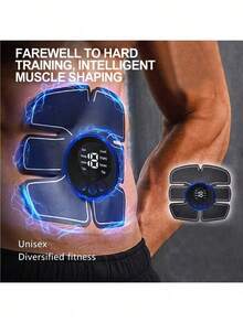 AXH 可充电便携式肌肉按摩器，腹部健身贴片，无线液晶显示屏，缓解疲劳 - 黑色 - 查看 3