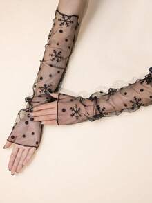 1 Pair Transparent Mesh Long Gloves - Black-14719 - View 1