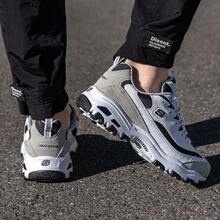 Skechers男鞋2026新款D'LITES緩震熊貓鞋复老爹鞋厚底增高運動休閒鞋666114-WLGY - 白色/淺灰色 - 查看 4