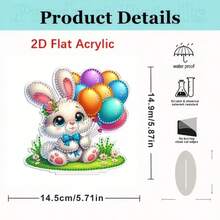 2D Flat Cute Rabbit, Easter Diamond Painting Desktop Decor, DIY Asymmetrical Shape Acrylic Diamond Embedded Decorative Craft Gift, 2D Flat - A - View 3