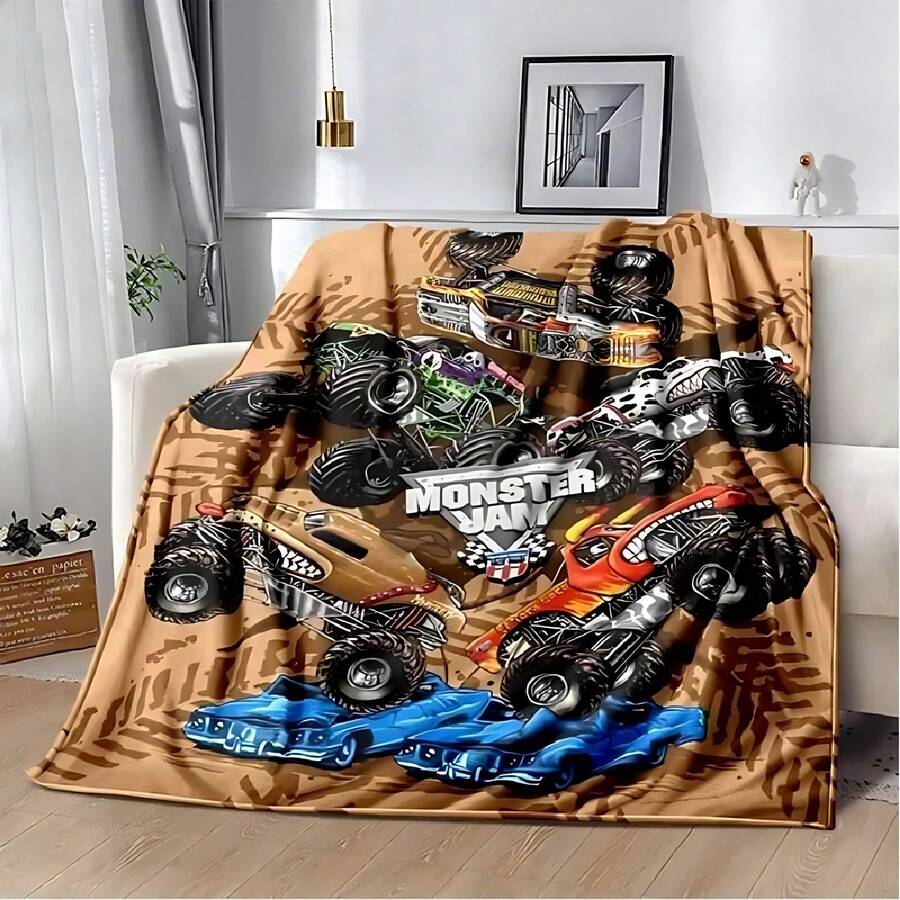 3D Monster Jam Monster Truck Cartoon Blanket Flannel Soft Throw Blanket Bedroom Sofa Bed Warm Throw Blanket Picnic Blanket10.Jpg - Nhiều màu - Xem 1