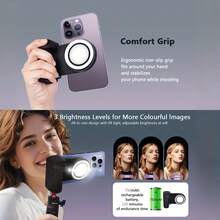 1 Rechargeable Magnetic Mobile Phone Camera Shutter Handle, Ergonomic Camera Grip Holder, 1/4 Inch Screw Interface, Smartphone Holder, Equipped With Night Photography Fill Light, Specially Designed For Travel Photographers. - A - View 7