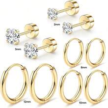 5 Paar Edelstahl Ohrringe Set, geeignet für empfindliche Ohren, kleine goldene & silberne Creolen mit flachem Rücken, passend für mehrfache Ohrpiercings, Schmuckzubehör - Verschiedenfarbig - Übersicht 10