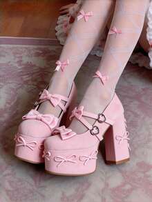 Women's Heel Shoes Women's Black Platform Heels Shoes Pink Elegant Women Shoes High Heels Pumps Cute Bow High Heels Gothic Heels Closed Toe Heels Chunky Heels Mary Jane Shoes - 粉色 - 查看 6