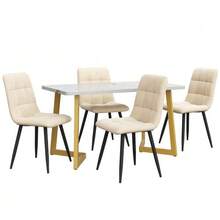117cm Dining Table With 4 Chairs Set, Rectangular Dining Table, Modern Kitchen Table Set, Beige Velvet Dining Chair, Gold Table Legs - Apricot - View 3