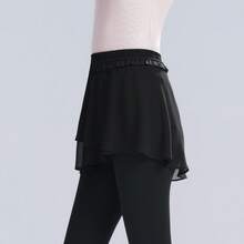 Daydance 女士芭蕾舞蓬蓬裙，成人短款裹身雪纺裙，系带芭蕾舞蓬蓬裙，滑冰裙，芭蕾舞者舞蹈迷你裙，舞蹈服装 - 黑色 - 查看 10