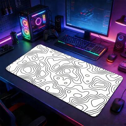 وسادة فأرة ألعاب كبيرة ذات تصميم طبوغرافي بسيط، قاعدة مطاطية ممتدة مانعة للانزلاق، لوحة مكتب حديثة ذات تصميم خطوط تجريدية، وسادة مكتب مكتبية متينة للمنزل والمكتب والألعاب، هدية مثالية للمهتمين بالتصميم والأنشطة الخارجية