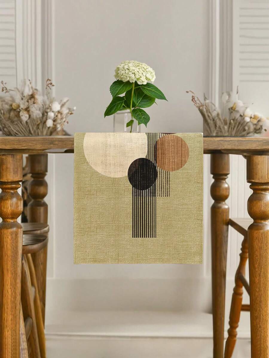 1pc Faux Linen Bohemian Style Table Runner, Modern Living Room Dining Mat, Rectangular Tablecloth, Washable, Suitable For Kitchen, Dining Table, Party, Wedding Decoration, Entryway, Family Gathering, Coffee Table - Khaki - View 1