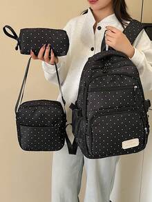 Classic Large Capacity Versatile Fashionable Backpack Set Of 3, Suitable For Graduation, Back To School, And Travel - Black - View 2