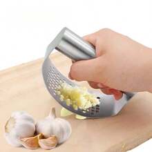 1pc Manual Stainless Steel Garlic Press, Home Garlic Crusher, Garlic Mincer Tool - Silver - View 2