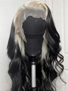 Highlight Black White Body Wave Human Hair Wigs Natural Looking 13x4 HD Lace Front Wigs Pre Plucked With Baby Hair For Women White Black Colored Glueless Lace Frontal Wig Human Hair Water Wave Wigs For Daily Wear - 黑白高光 - 查看 1