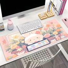 YUFZX Large Extended Pink Rabbit & Floral Pattern Mouse Pad, Non-Slip Rubber Base With Stitched Edges, Cute Aesthetic Art Style Desk Mat, Durable Computer Accessory For Home Office And Gaming, Ideal Gift For Gamers And Cute-Loving Teenage Girls - View 2