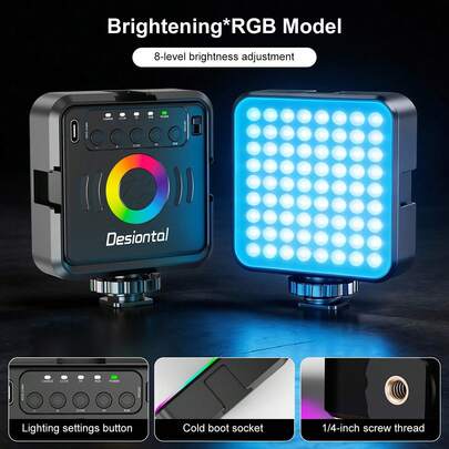 Desiontal IReal X2 New Portable Mobile Video Light Dual-Colour Temperature Adjustment, 360° Full-Colour Spectrum Type-C Interface, Pocket-Sized Outdoor Shooting Light Bottom 1/4-Inch Threaded Mount Three Shoe Mounts For Stacking Ideal For Outdoor Live Streaming, Short Video Production And Commercial Photography