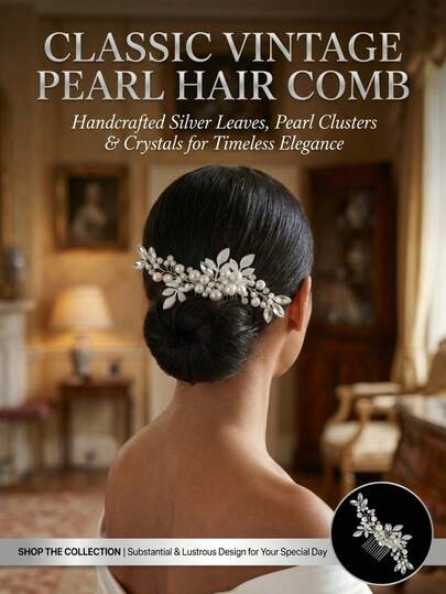 1pc Handmade Beaded Metal Leaf Hair Comb, Vintage Bridal Rhinestone Hair Accessory, Elegant Versatile Hair Clip