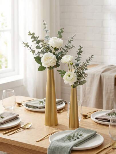 1 Set Metal Cone Vase, Retro Elegant Style Suitable For Home Decor, Office Desk Decoration, Dining Table Center Decor, Wedding Venue Decoration, Wedding Table Centerpiece, Birthday Party Decor, Mother's Day Gift, Easter Decoration, Green, Dining Table Decor