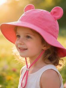 1 Peça Chapéu de Sol com Design de Orelha 3D Fofo, Chapéu Balde com Proteção UV de Aba Larga, Chapéu de Sol Respirável e Leve para Uso Externo, Adequado para 6-12M, 2-3A, 3-8A, Adequado para 25° - 1PC - Visão 6