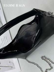 Bolso de axila de diseño único y moderno 2024 con bolso de hombro en forma de creciente de alta calidad y estilo de bolso baguette - Negro - Ver 2