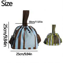 1 pieza Bolsa de almuerzo aislada de color contrastante vertical, caja bento portátil multifuncional con cordón de sellado, correa para el hombro desmontable para llevar en la mano o cruzada, reutilizable para la escuela, el trabajo, el camping, el picnic, sin contacto con los alimentos - Multicolor - Ver 11