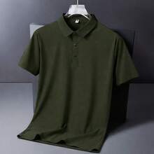 Men's Polo Shirt, Premium Lightweight And Stretchy Fabric, Imported, 100% Comfortable, Summer, Regular Fit, Buttons On The Front, Pocket, Christmas & New Year - 軍綠色 - 查看 3