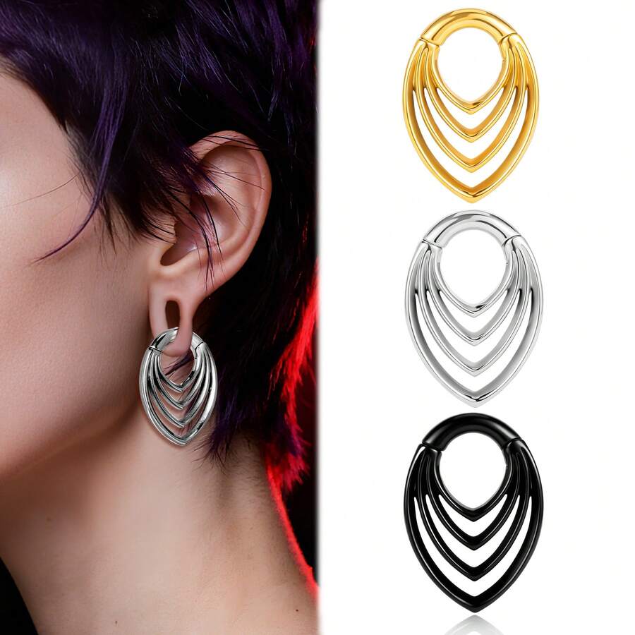 1pc 5mm 4G Water Droplet Leaf Lamination Ear Weight Simple Ear Expanders Stretchers Earring Gauges Body Piercing Jewelry - Style-1 - View 1