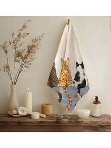 2pcs Cat Cartoon Towels - Super Soft Polyester, Machine Washable, Modern Fantasy Cat Theme, Rectangular Kitchen/Bathroom/Dish Towels, Ideal Gift For Cat Lovers - Multicolor - View 6