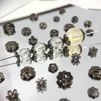 10个枪黑色系列合金吊坠、隔珠、珠帽，适用于DIY串珠项链、手链、珠宝配件