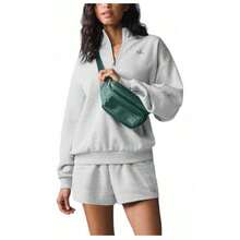 Alo Yoga Women's Accolade 1/4 Quarter Zip Pullover | Premium Heavyweight French Terry Fleece Sweatshirt | Luxury Soft Oversized Quarter-Zip Hoodie | Classic Varsity Style Stand Collar Outerwear | Urban Fashion Loose Fit Casual Athletic Leisure Jumper - Light Grey - View 3