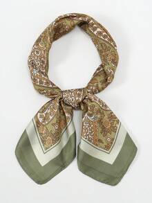 26.77 Inch Silk-Like Printed Square Scarf 68cm, Women's Fashion Breathable Multifunctional Headband Neckerchief Accessory, 1pc - Green - View 3