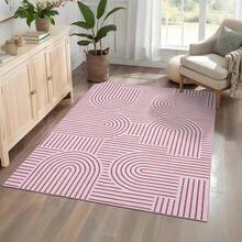 1Pcs Room Decor Modern Rainbow Stripe Geometric Pink Rug For Living Room Bedroom Runner For Hallway Non-Slip Machine-Washable Floor Mat Foldable & Durable Home Decor Abstract Area Rug For Dining Room Dorm - Hồng - Xem 3