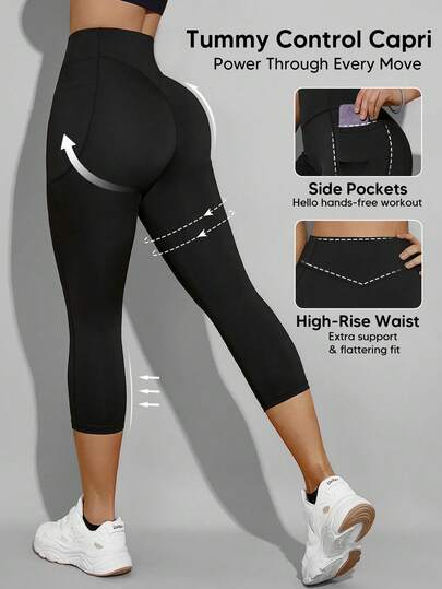 Women's Solid Color High Waist Lifting Shaping Pocket Leggings