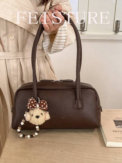 1pc FEISTURE Faux Leather PU Bowling Bag, Women's Fashion Shoulder/Underarm Bag (Follow Store To Get Free Accessory), Zipper Closure, Suitable For Girls, Ladies, College Students, Young Professionals, Great For Work, Business, Commute, School