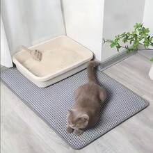 双层加厚防水猫砂垫，可水洗猫砂清洁垫，适用于小型、中型和大型猫砂盆 - 灰色 - 查看 3