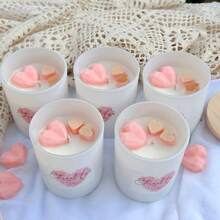 钻石心形蜡烛，粉彩色调，香槟金和白色玻璃罐装香氛蜡烛，配木盖，手工制作，节日和圣诞节 - 均碼 - 查看 6